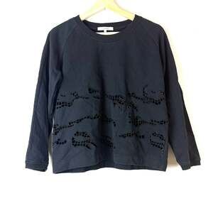 Carven Black Embroidered Patterned Ribbed Collar Sweatshirt Size Medium